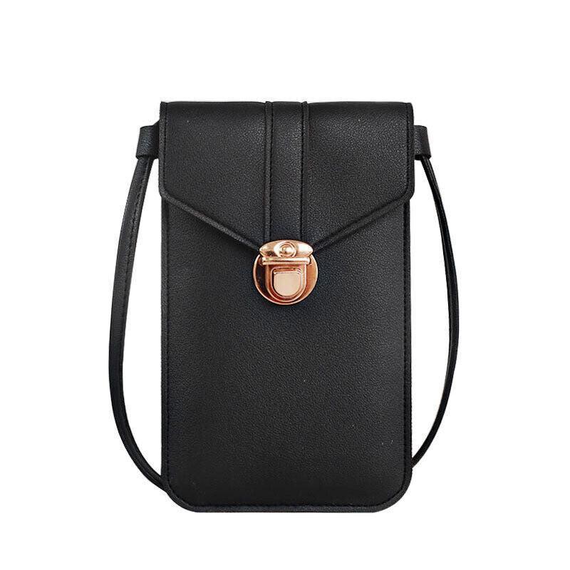 Touch Screen Crossbody Phone Bag with Clear Window PU Leather Wallet Purse - Blue