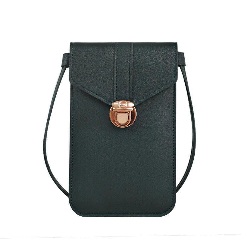 Touch Screen Crossbody Phone Bag with Clear Window PU Leather Wallet Purse - Blue