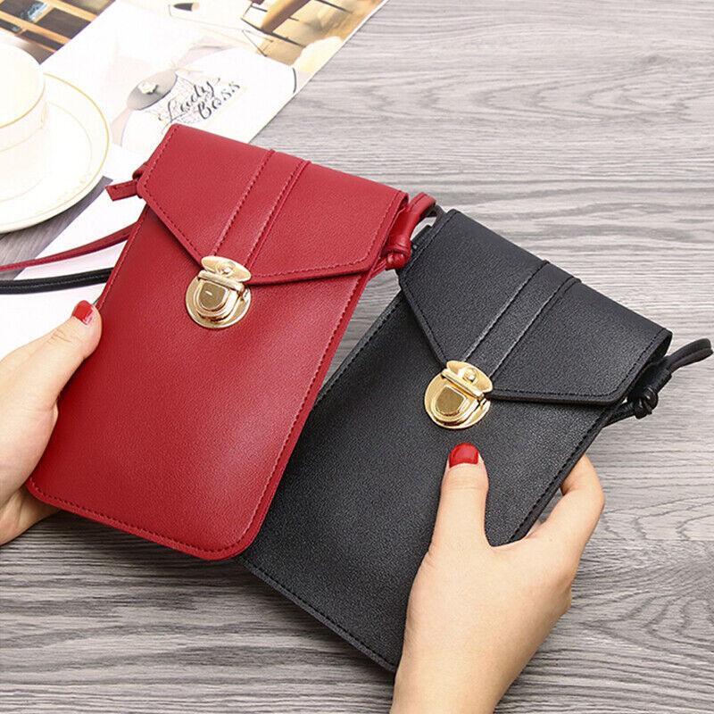 Touch Screen Crossbody Phone Bag with Clear Window PU Leather Wallet Purse - Green