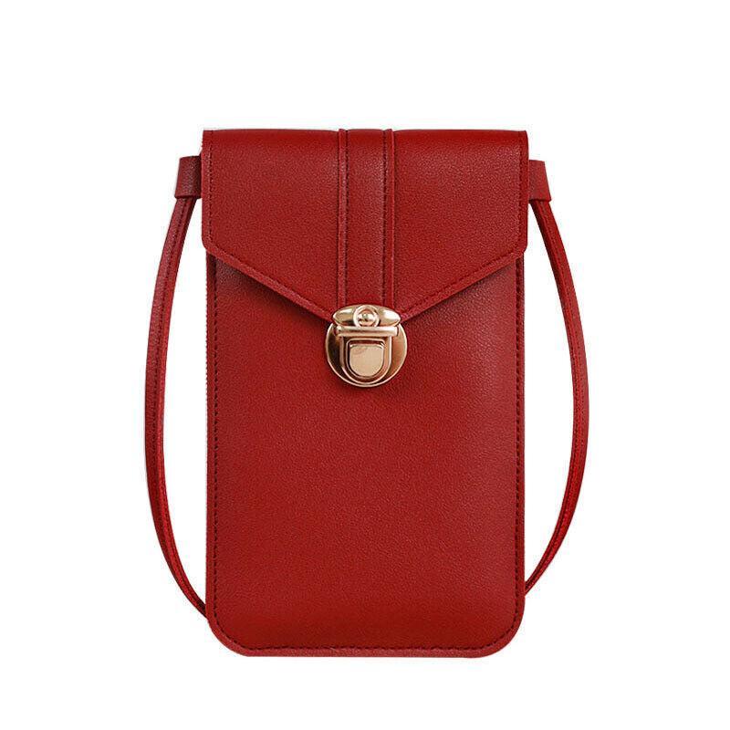Touch Screen Crossbody Phone Bag with Clear Window PU Leather Wallet Purse - Pink