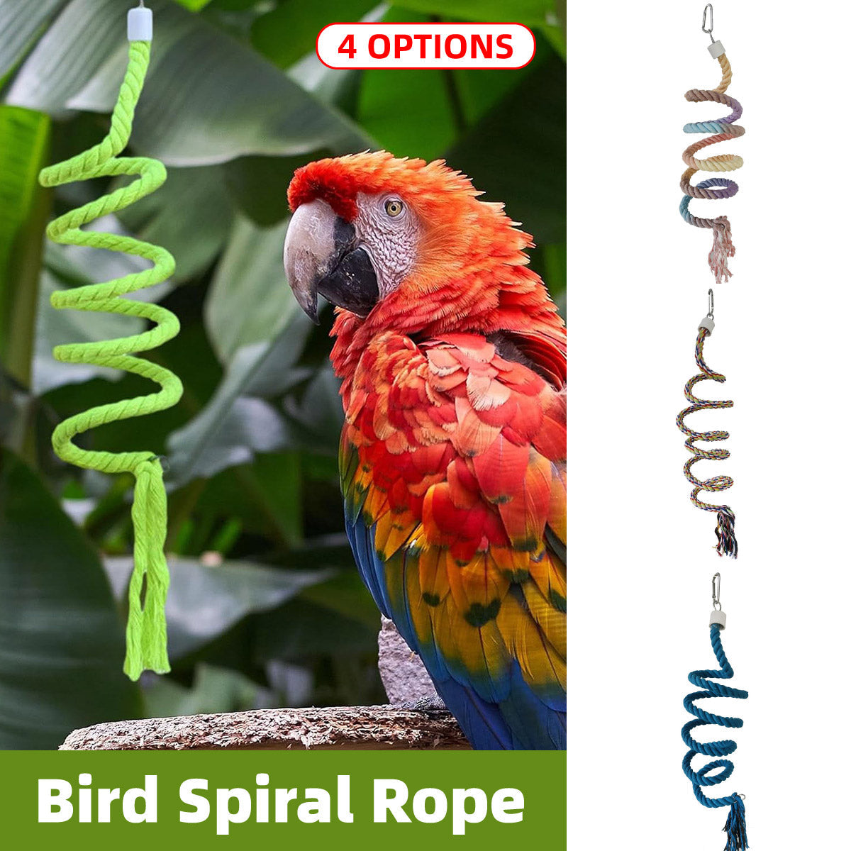 Bird Climbing Rope Toy Cotton Spiral Ladder Parrot Cage Hanging Swing Pet Toy - Gradient colour