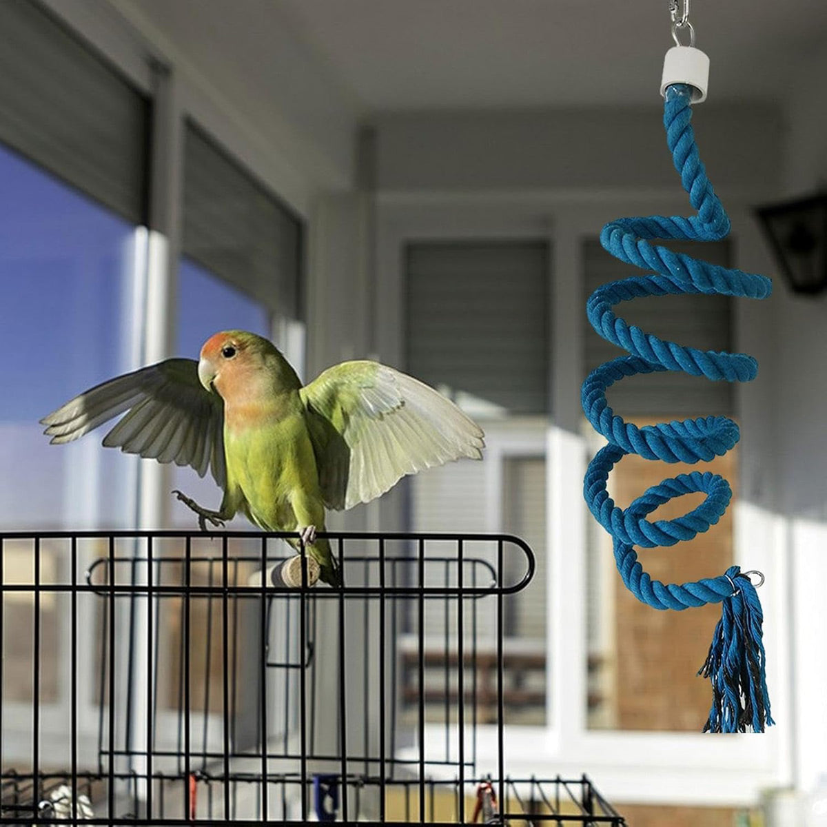 Bird Climbing Rope Toy Cotton Spiral Ladder Parrot Cage Hanging Swing Pet Toy - Gradient colour