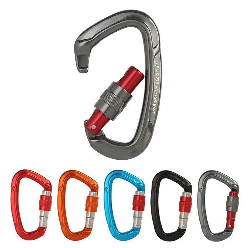 25KN Screwgate Locking Rock Climbing Carabiner Clip Aluminum D Ring Hook Buckle - Gray