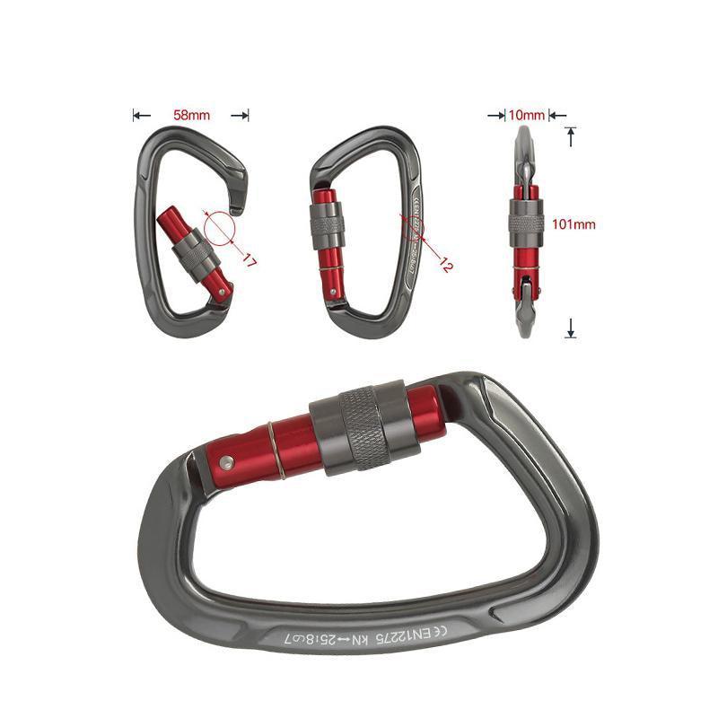 25KN Screwgate Locking Rock Climbing Carabiner Clip Aluminum D Ring Hook Buckle - Red