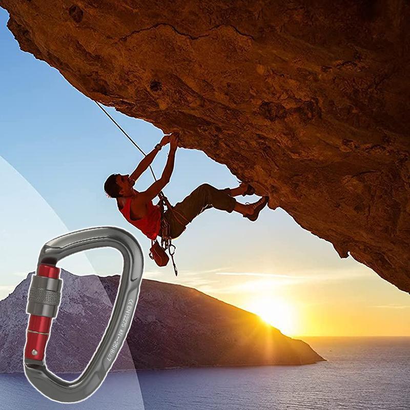 25KN Screwgate Locking Rock Climbing Carabiner Clip Aluminum D Ring Hook Buckle - Red