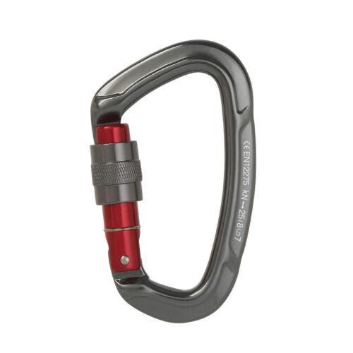 25KN Screwgate Locking Rock Climbing Carabiner Clip Aluminum D Ring Hook Buckle - Red
