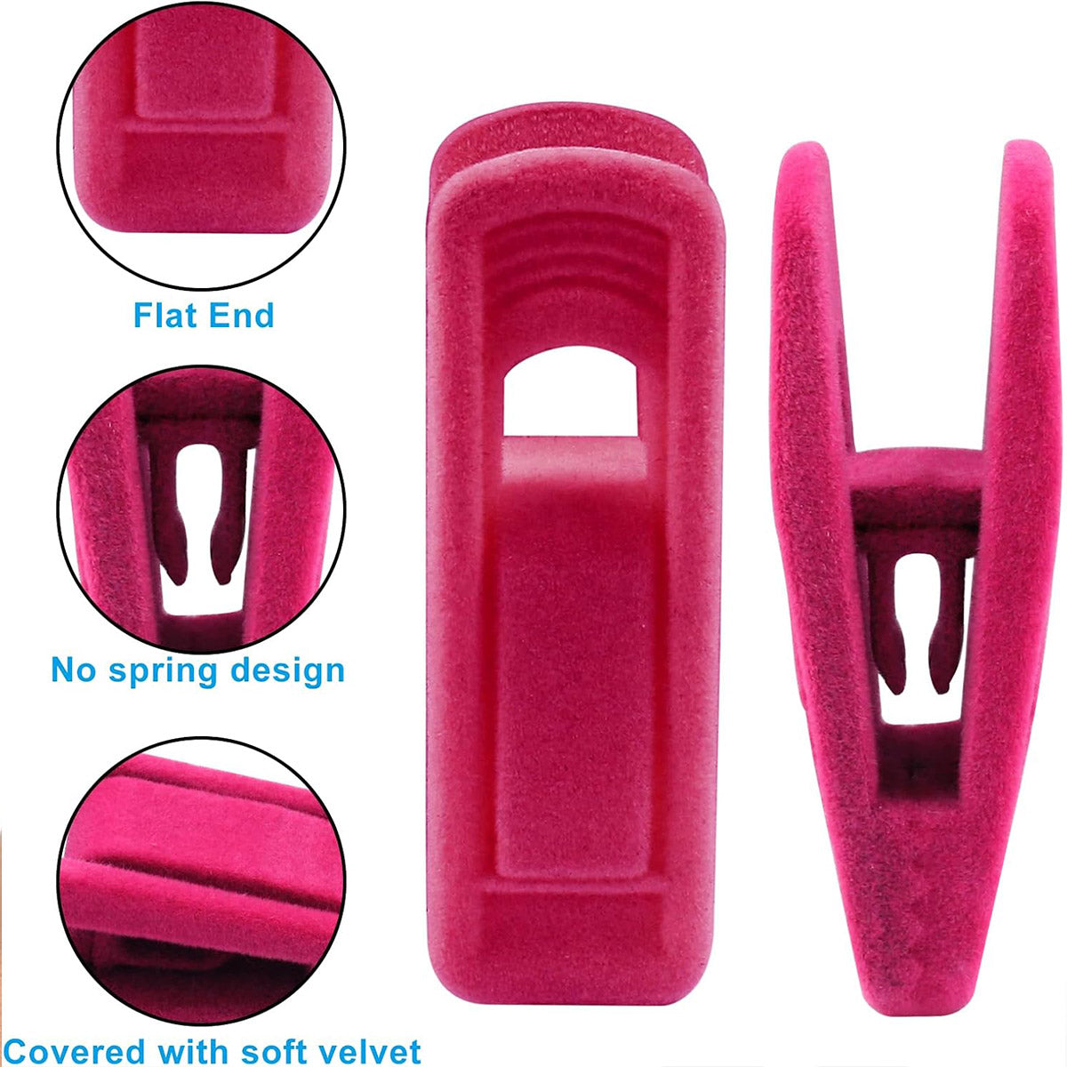 Clothes Drying Clips 20 Pack Velvet Flocking Trouser Pegs Hanger Grip Clamp Set - Grey