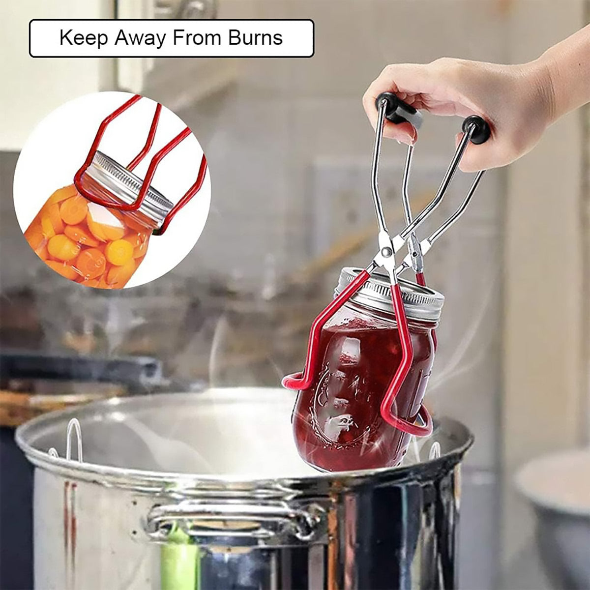 Stainless Steel Canning Jar Lifter Anti-Slip Lifting Tongs Gripper Anti-scalding - Red