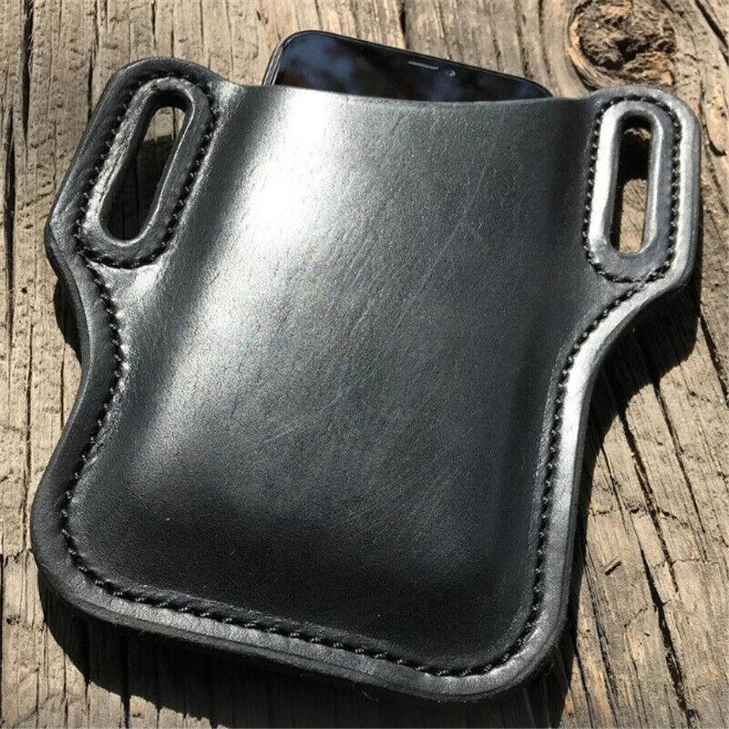 Men's Belt Clip Loop Holster Waist Bag Leather Pouch Cover Case For Phones AU - Black