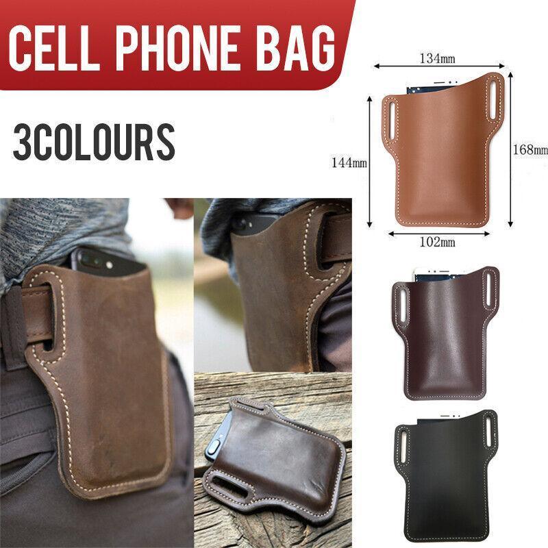 Men&#39;s Belt Clip Loop Holster Waist Bag Leather Pouch Cover Case For Phones AU - Dark Brown