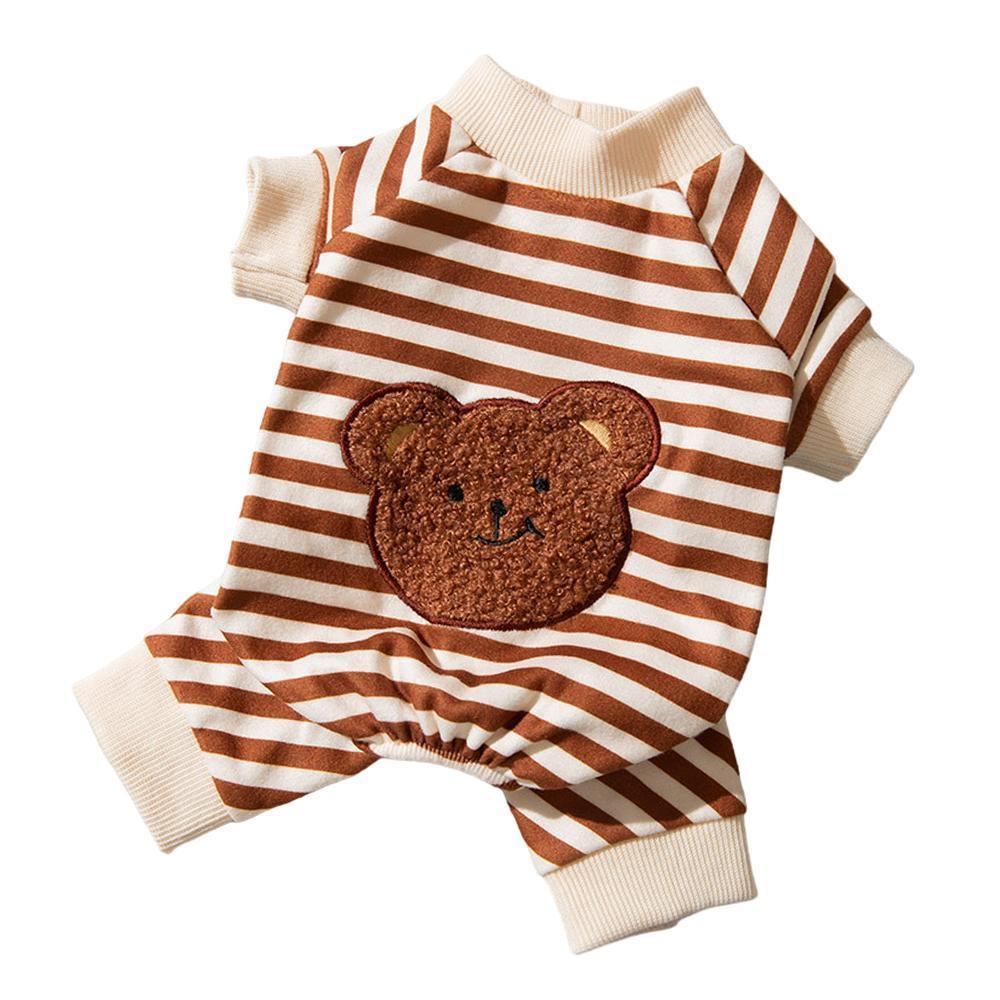 Cute Bear Striped Dog Home Clothes Cat Pet Outfit Cozy Animal Pajamas for Pets - Brown - L