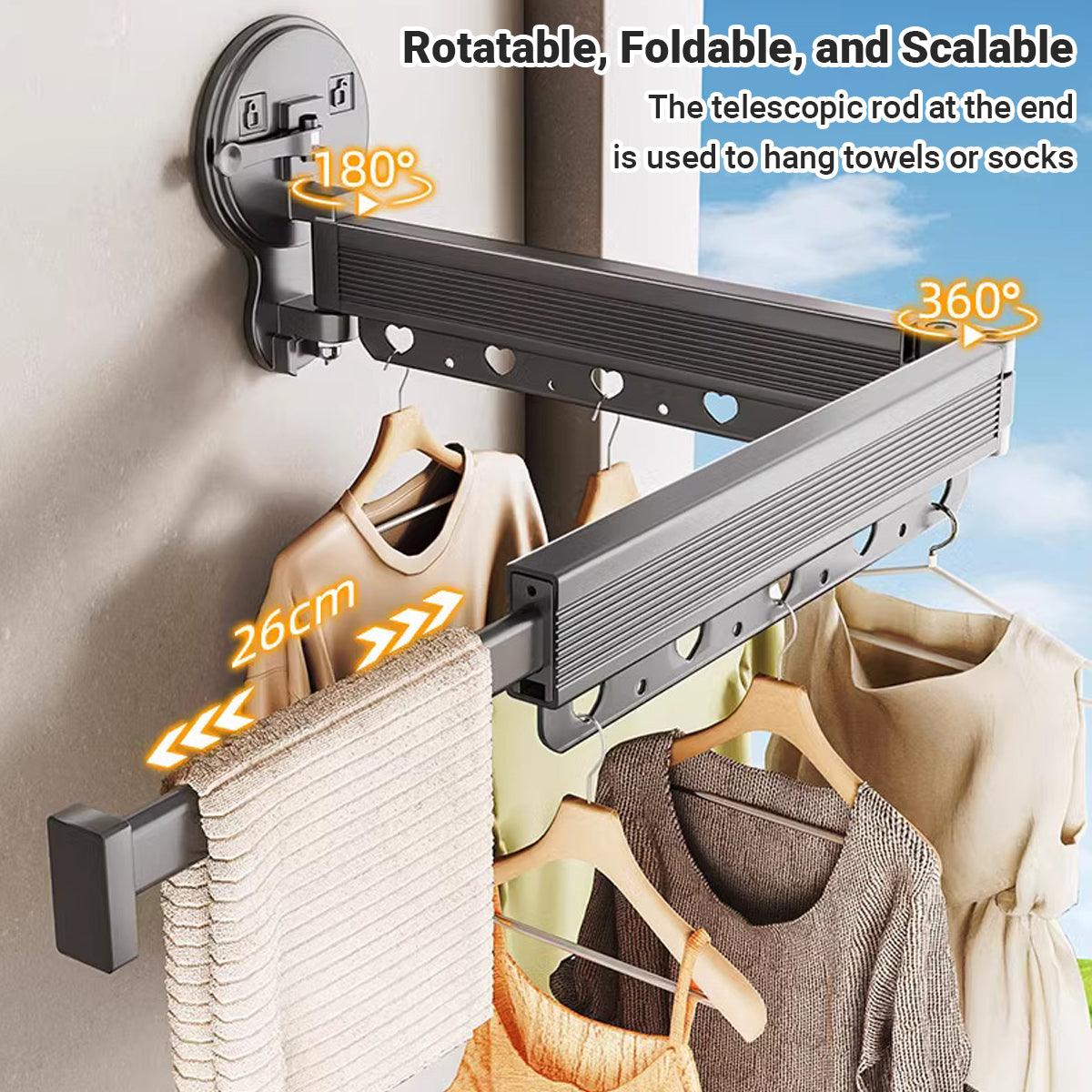 2/3/4-Bar Adjustable Foldable Retractable Clothes Drying Rack Suction Cup Hanger - One Fold And Two Sections