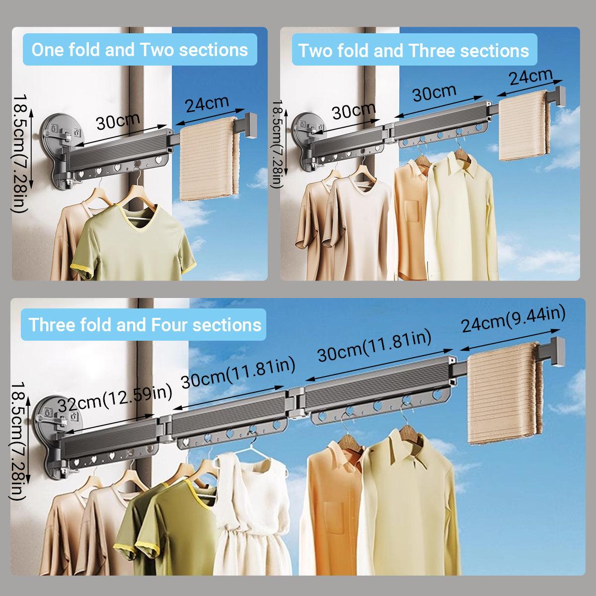 2/3/4-Bar Adjustable Foldable Retractable Clothes Drying Rack Suction Cup Hanger - Two Fold And Three Sections