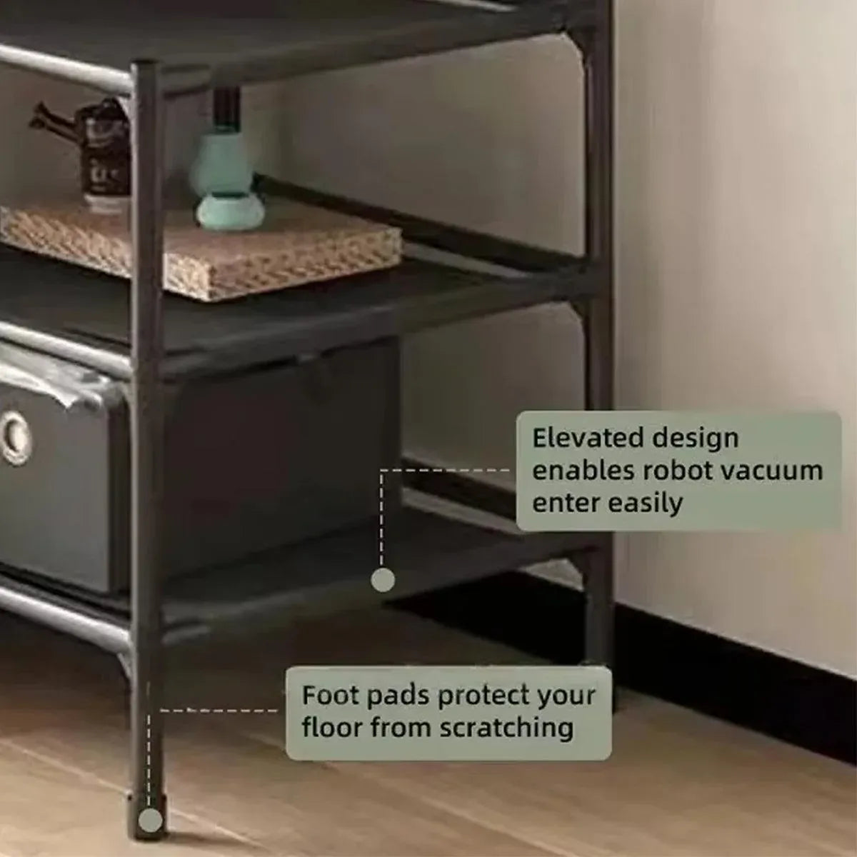 1-Piece Corner Clothes Rack with Shelves and Hooks, Black