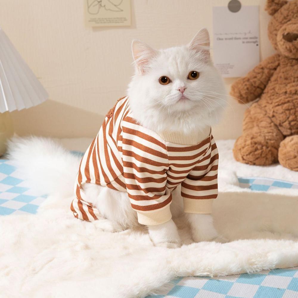 Cute Bear Striped Dog Home Clothes Cat Pet Outfit Cozy Animal Pajamas for Pets - Navy blue - S