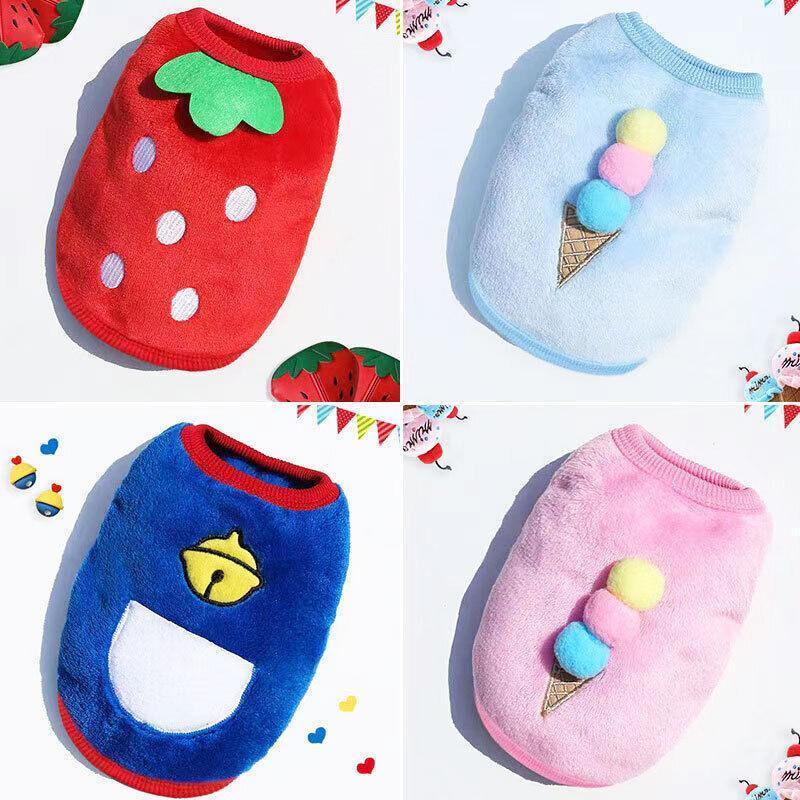 S Size Warm Winter Dog Clothes Soft Fleece Dog Jacket Pet Coat Sweater Cat Jumper - Pink Ice Cream