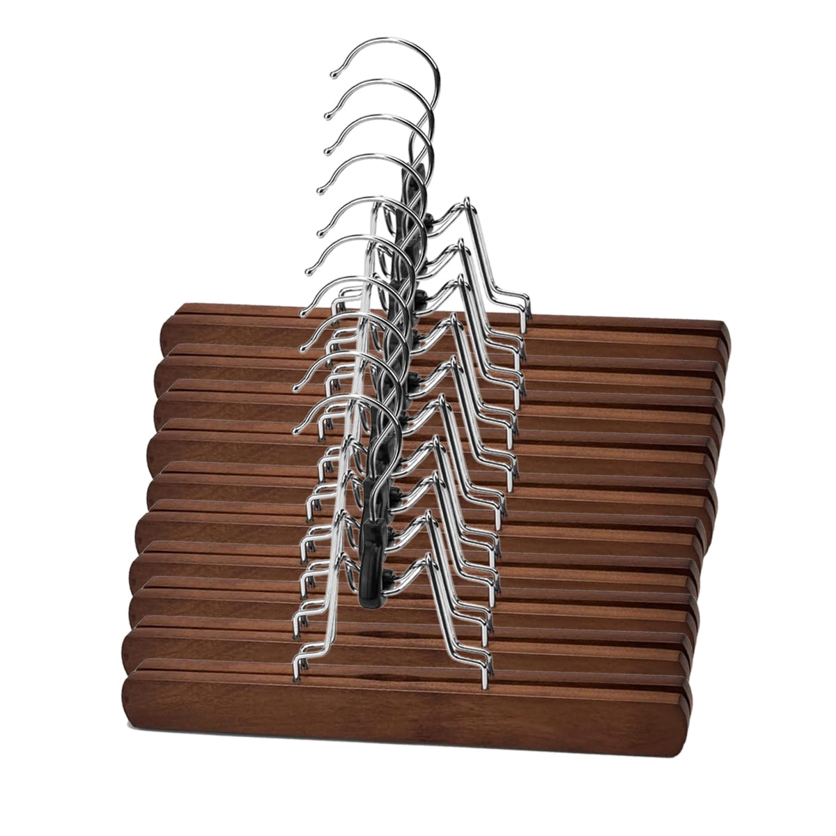 10pcs Solid Wood Skirt Clip Non Slip Hanger Flannel Trouser Clothes Organizer - Dark Brown