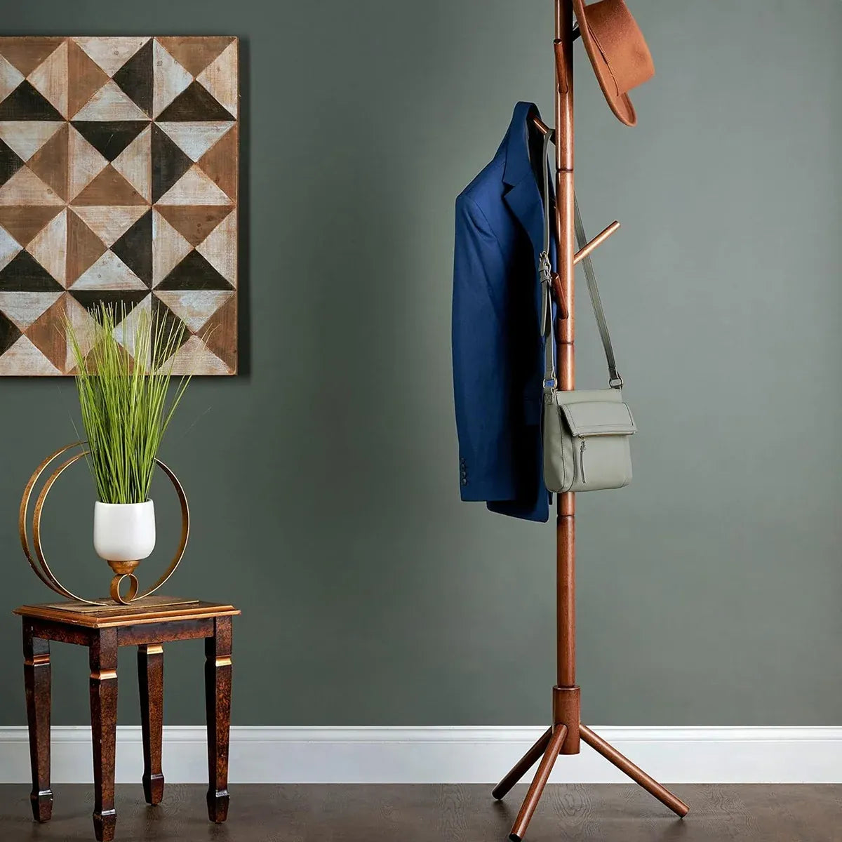 Coat Rack Hat Bag Stand Tree Clothes Hanger Umbrella Holder 8 Hooks Organizers