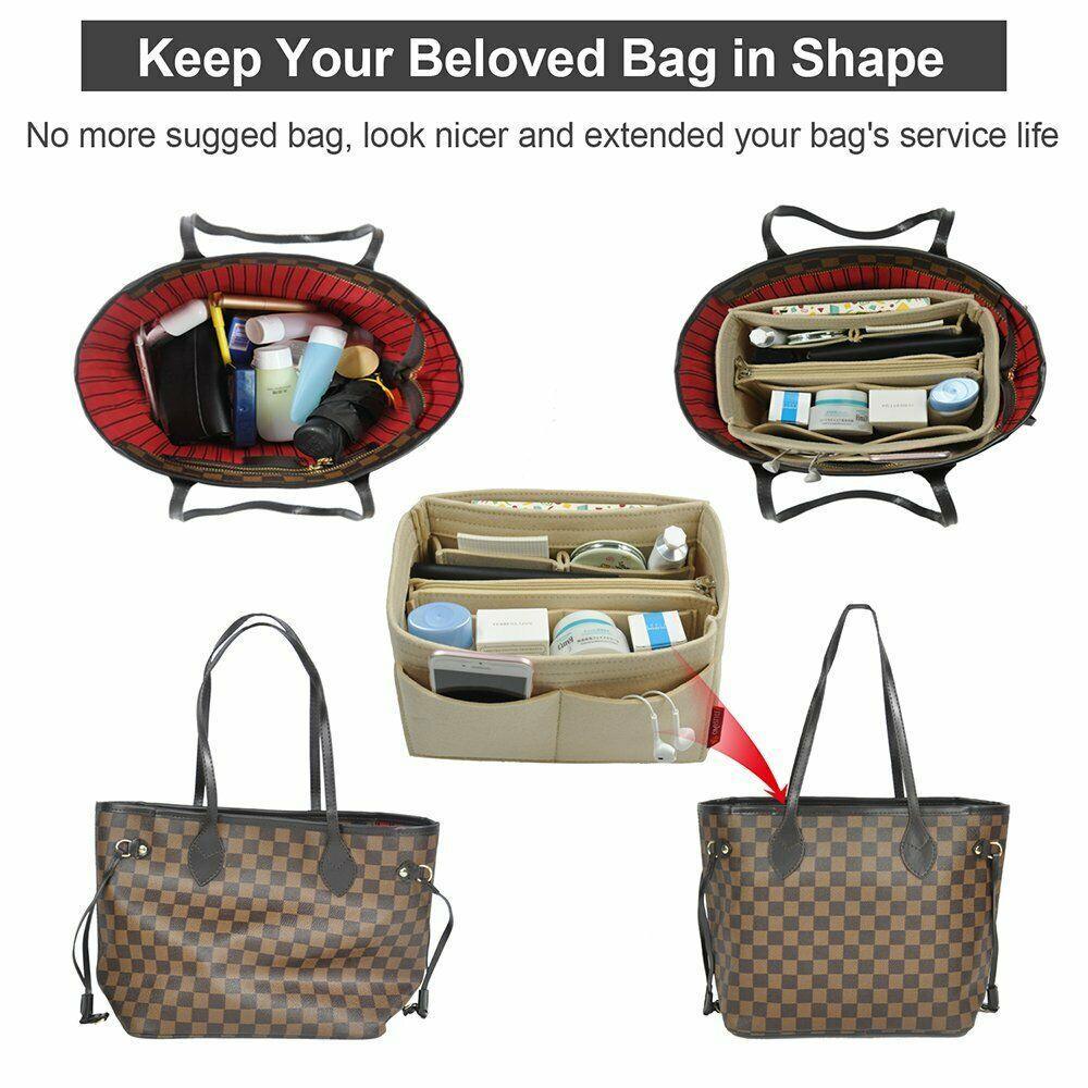 Travel Organiser Handbag Felt Bag Tote Insert Liner Purse Pouch Women 25*16*9Cm - Coffee