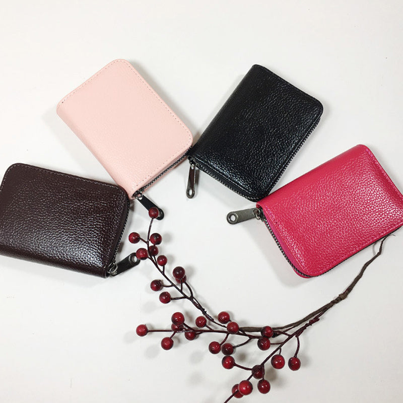 Compact Zipper Organ Card Cover Holder Wallet ID Bag Short Coin Purse Pockets - Brown