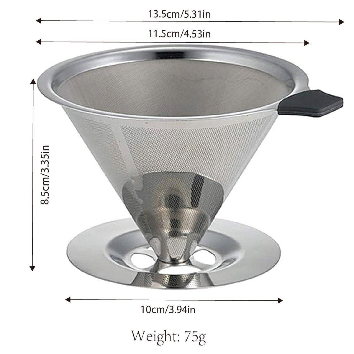Stainless Steel Double Layer Hand Coffee Filter 600 Mesh Paper-Free Tea Funnel