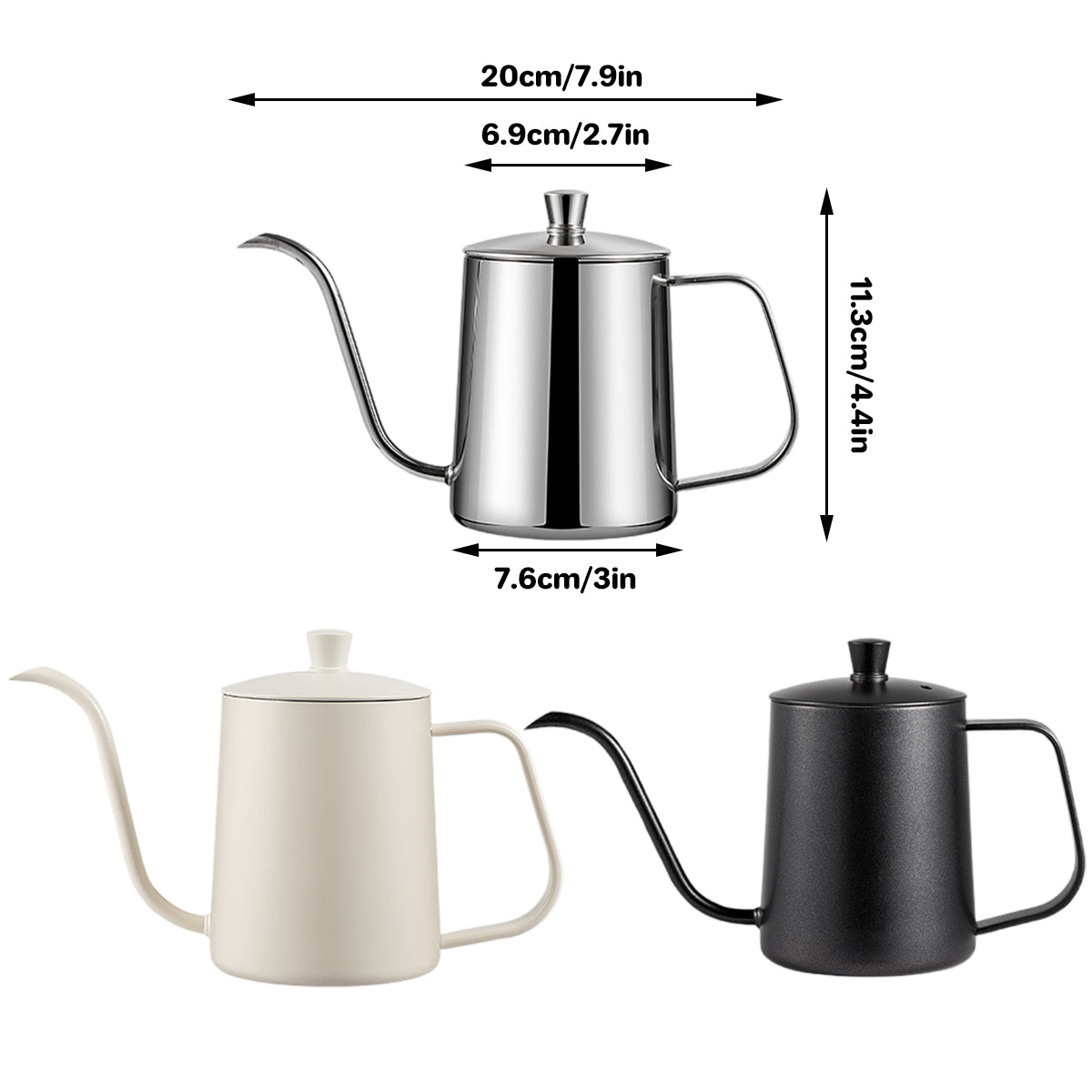 Hand Drip Coffee Pot Stainless Steel Fine Spout Hanging Ear Filter Cup Kettle - Silver