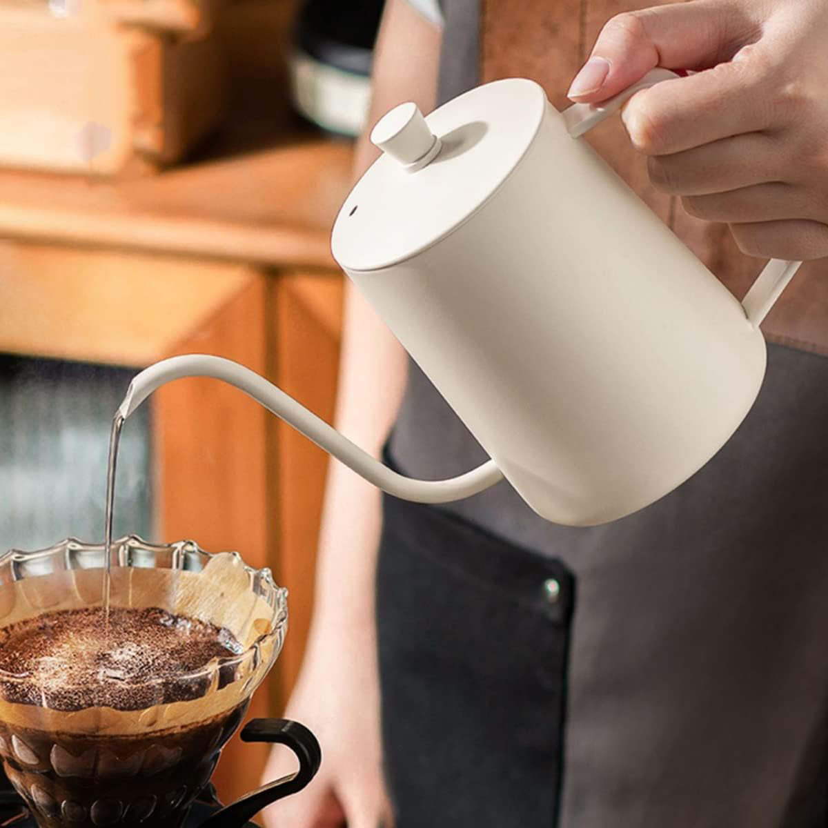 Hand Drip Coffee Pot Stainless Steel Fine Spout Hanging Ear Filter Cup Kettle - Silver