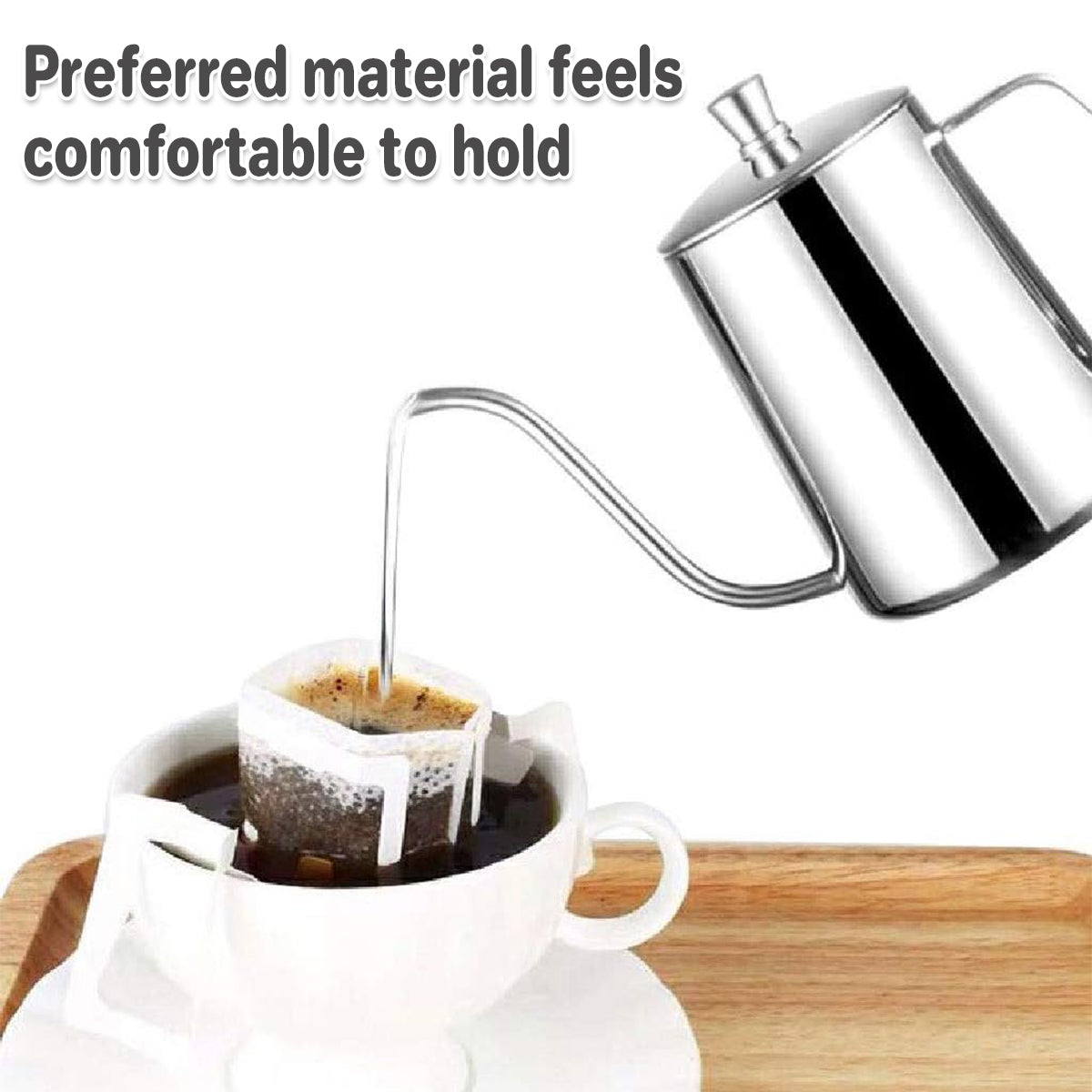 Hand Drip Coffee Pot Stainless Steel Fine Spout Hanging Ear Filter Cup Kettle - Silver
