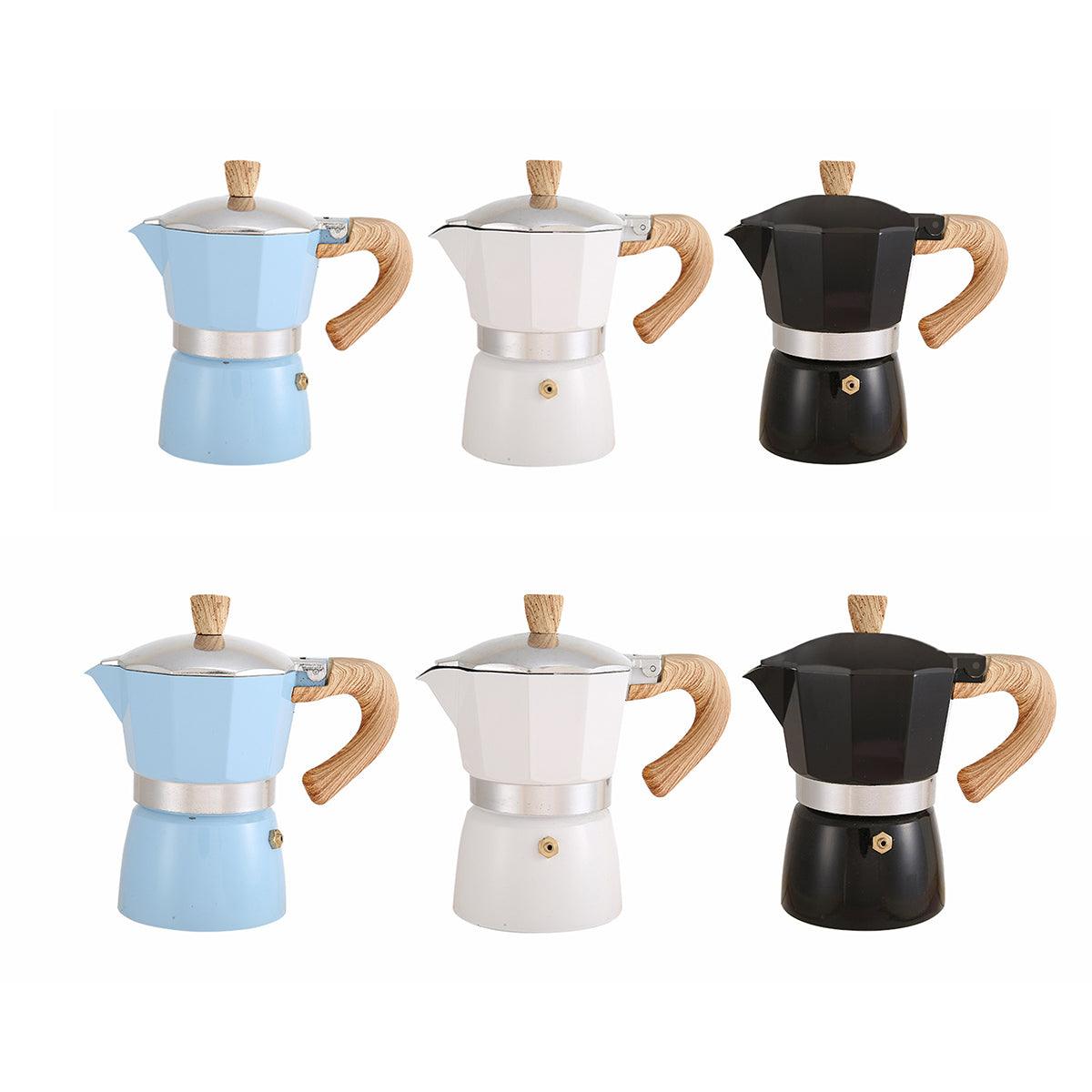 Portable Coffee Maker Wood Grain Handle Outdoor Manual Espresso Machine Camping - Blue-150ml