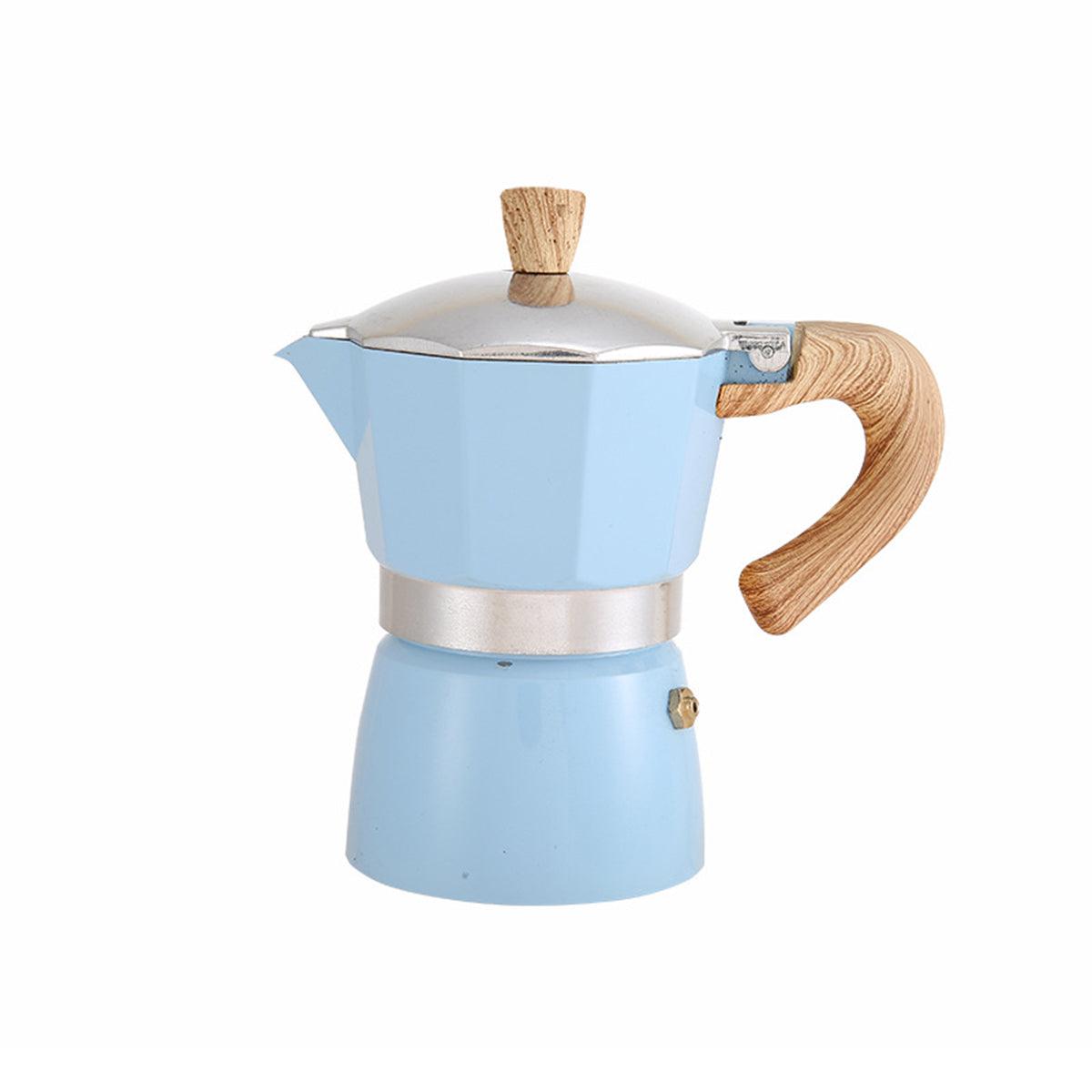 Portable Coffee Maker Wood Grain Handle Outdoor Manual Espresso Machine Camping - Blue-150ml