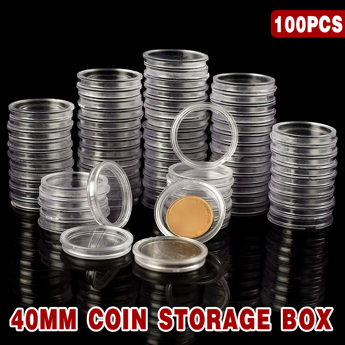 100pcs 40mm Coin Box Round Storage Case Commemorative Coin Protection Container