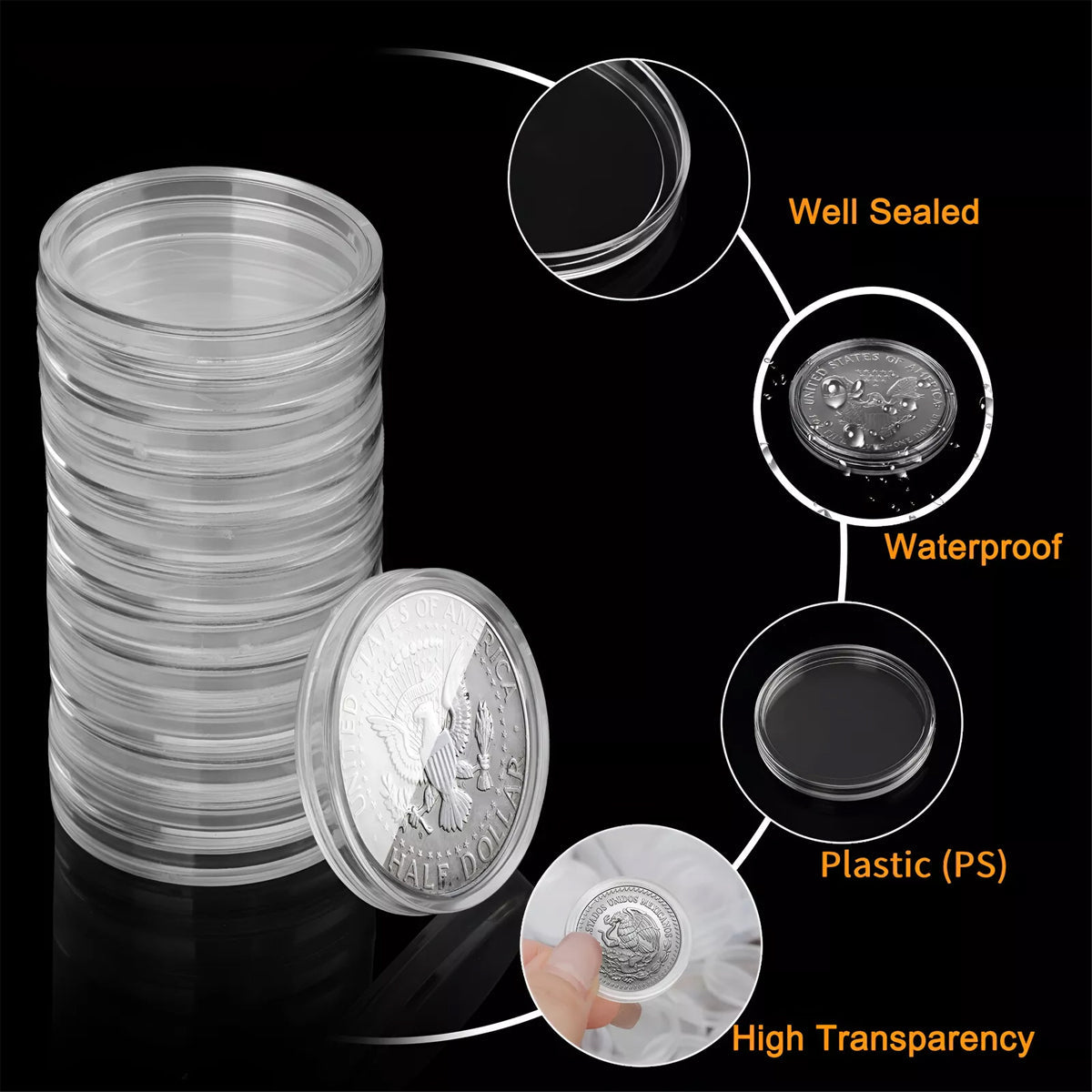 100pcs 40mm Coin Box Round Storage Case Commemorative Coin Protection Container