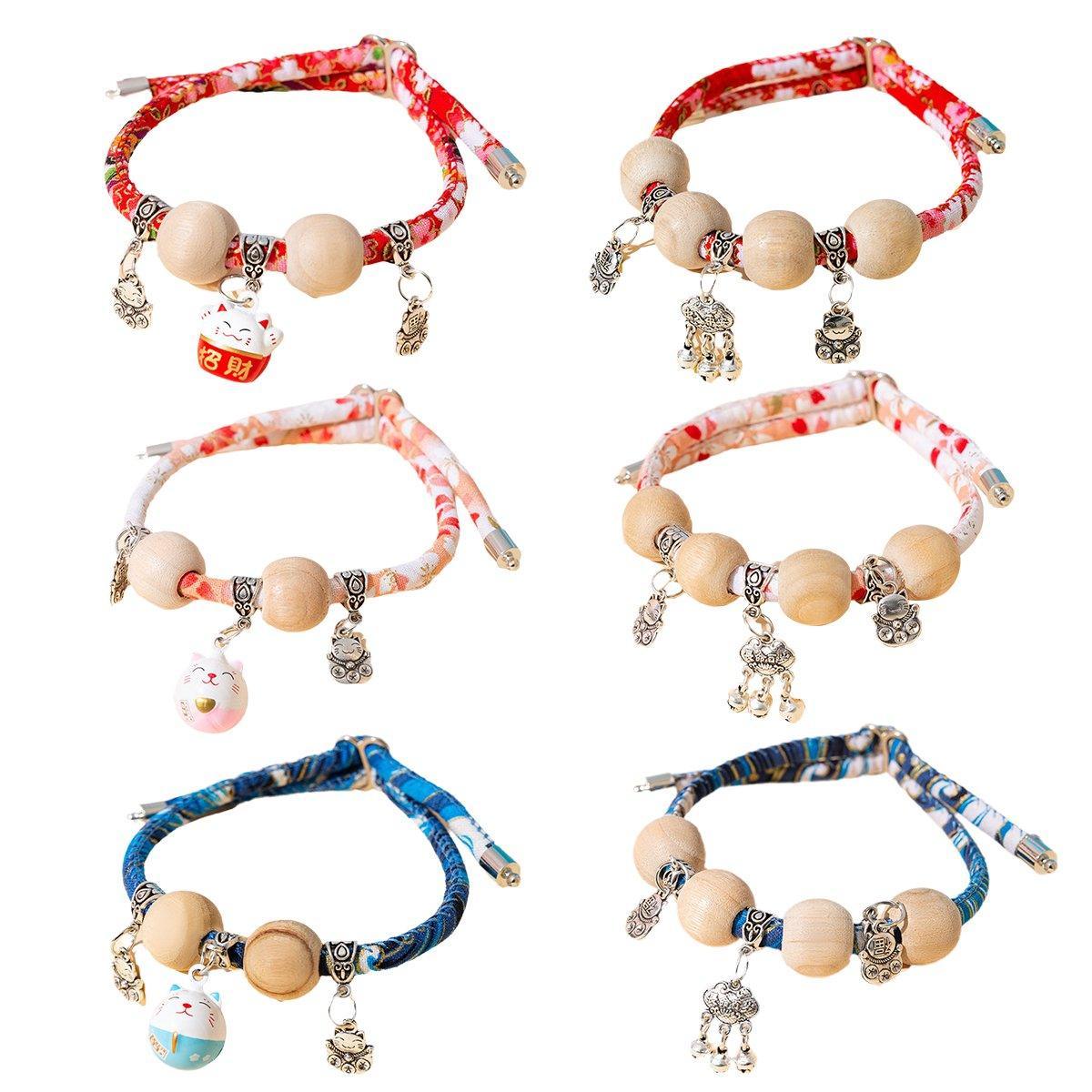 Camphor Wood Bead Collar with Bell Necklace for Cats and Dogs Pet Accessories - Red-Longevity Lock