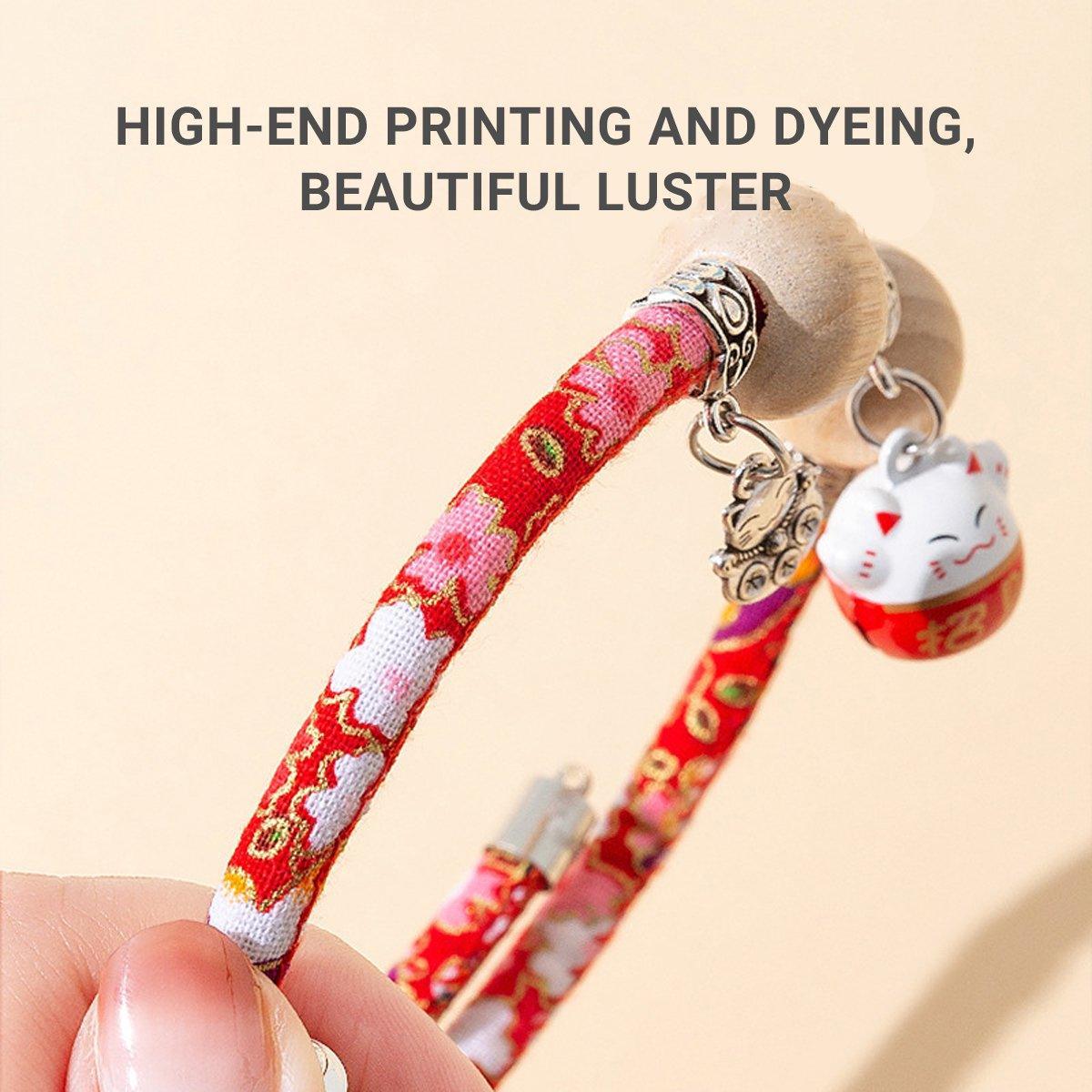 Camphor Wood Bead Collar with Bell Necklace for Cats and Dogs Pet Accessories - Red-Longevity Lock