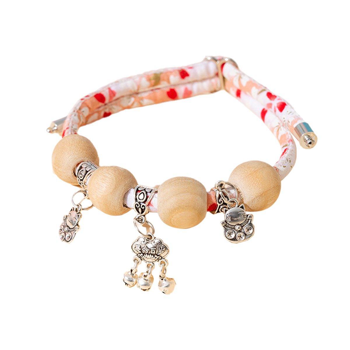 Camphor Wood Bead Collar with Bell Necklace for Cats and Dogs Pet Accessories - Red-Longevity Lock