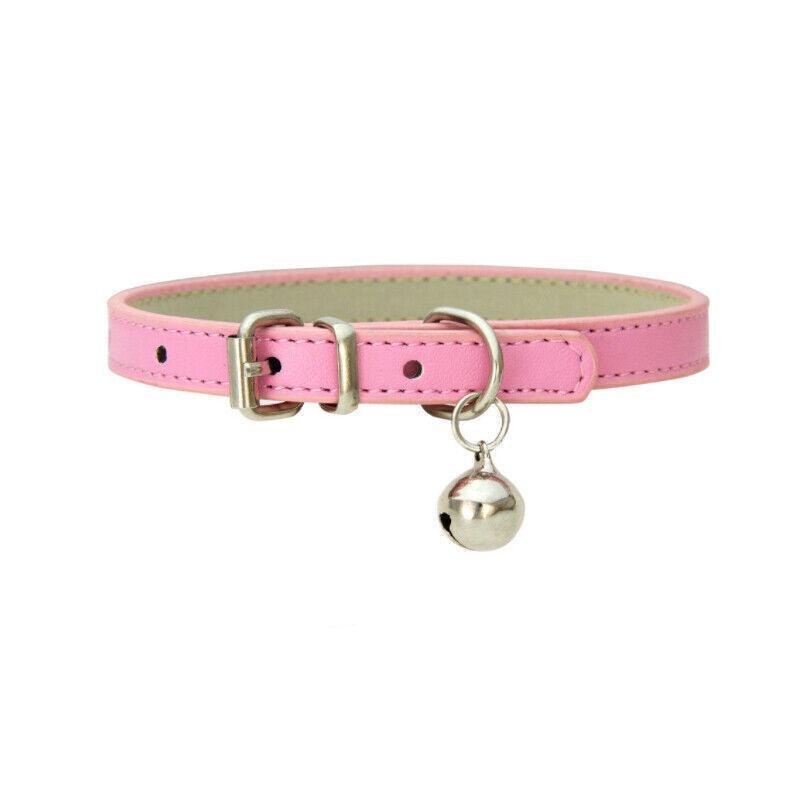 Adjustable PU Leather Cat Collar with Bell Breakaway Buckle 9 Colours - Red