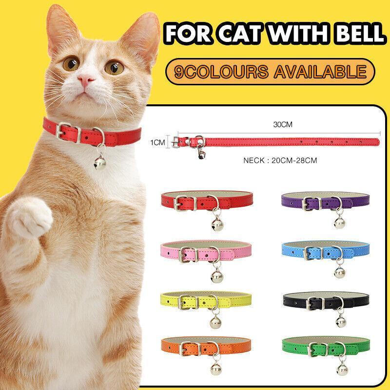 Adjustable PU Leather Cat Collar with Bell Breakaway Buckle 9 Colours - Yellow