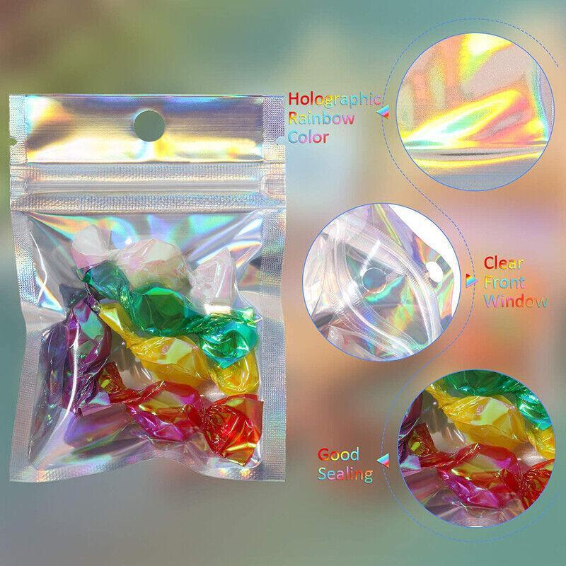 100/200X Iridescent Zip Bags for Food Storage & Holographic Makeup Pouch - 10.5*15cm 100PCS