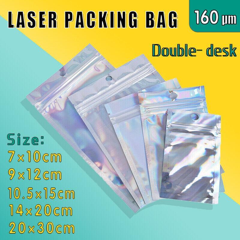 100/200X Iridescent Zip Bags for Food Storage & Holographic Makeup Pouch - 14*20cm 200PCS