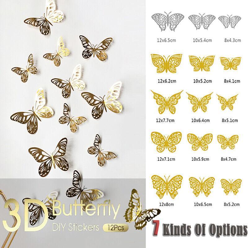 12X 3D Butterfly Wall Decals Stickers Removable Kids Nursery Decoration - 7604