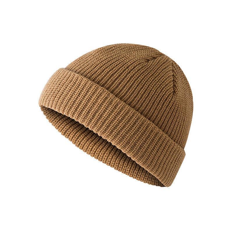 Men Women Mini Fisherman Beanie Winter Spring Hat Soft Knitted Docker Skull Cap - Army Green