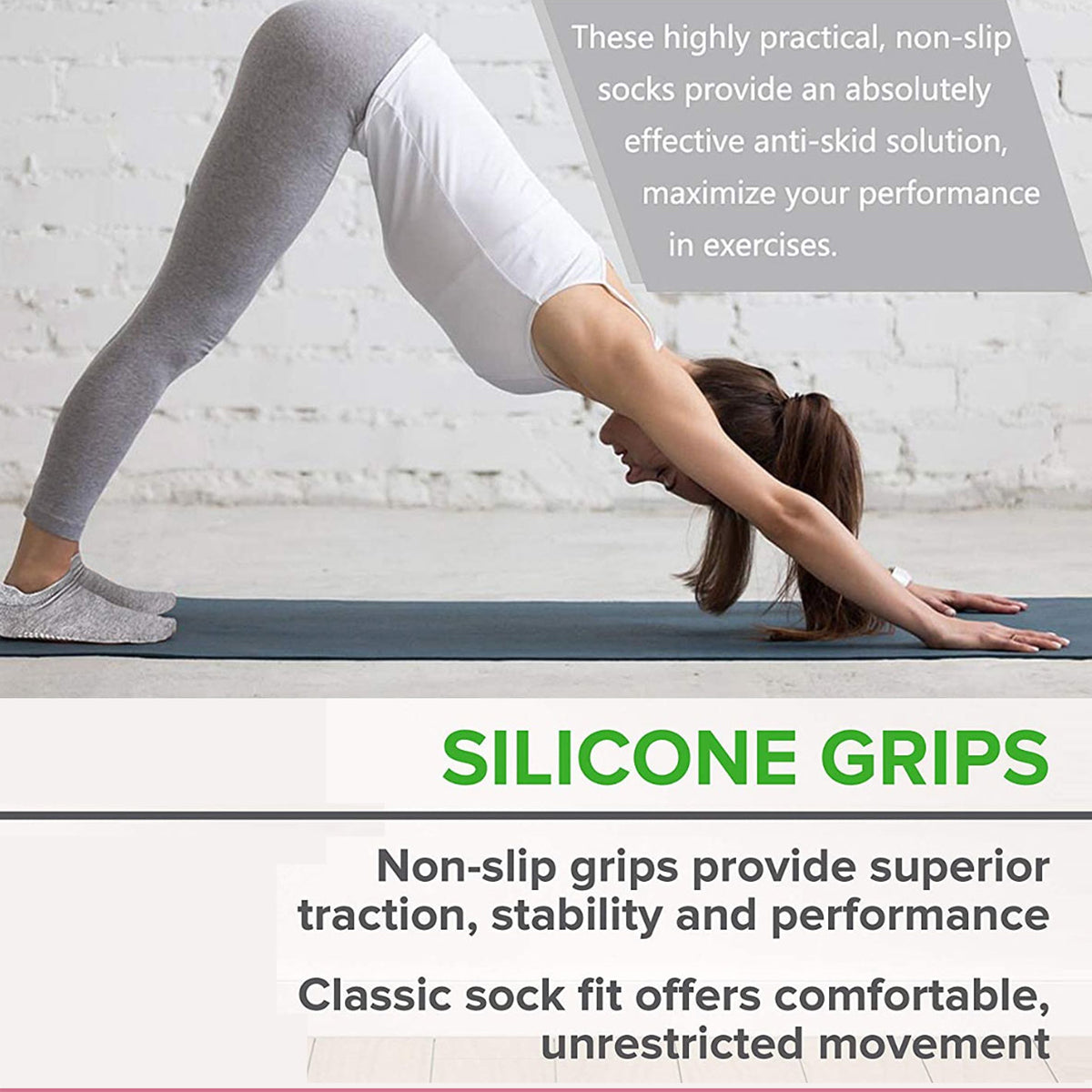 3 Pairs Ladies Women Sports Cotton Rich Pilates Yoga Non-Slip Grip Socks - Black