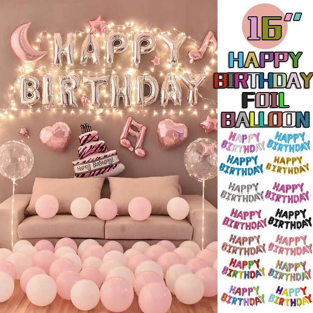 40Cm 3D Happy Birthday Letters Balloons Inflating Foil Banner Bunting Celebrate - Black