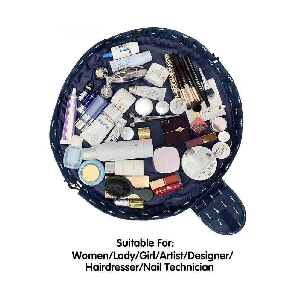 Portable Travel Makeup Bag Drawstring Cosmetic Pouch Lazy Storage Organiser Case - Black