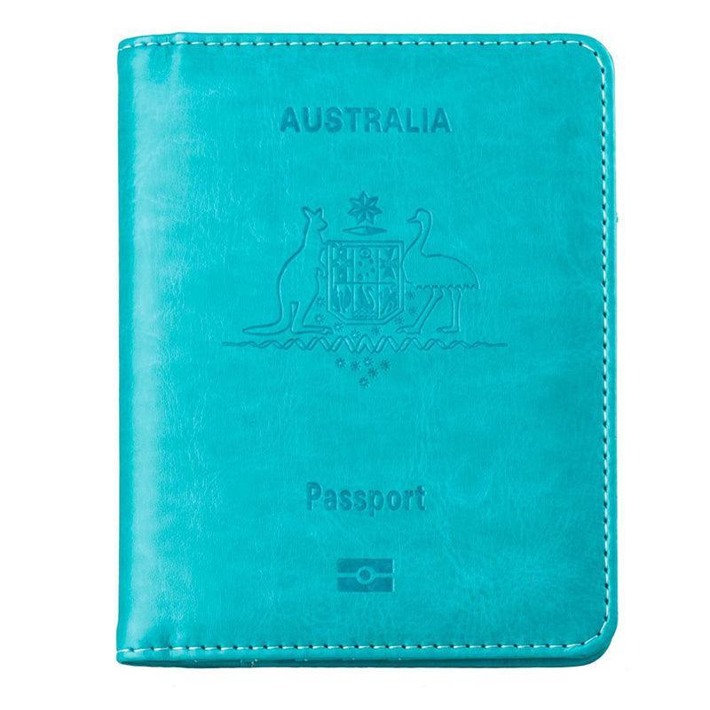 RFID Passport Holder Slim Leather Travel Wallet ID Card Cover Case for Men Women - Blue