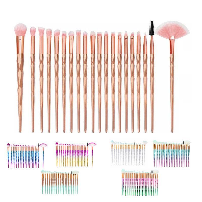 20 Pcs Eye Make-Up Brushes Diamond Unicorn Eyeshadow Eyebrow Blending Brush Set - Blue and Pink