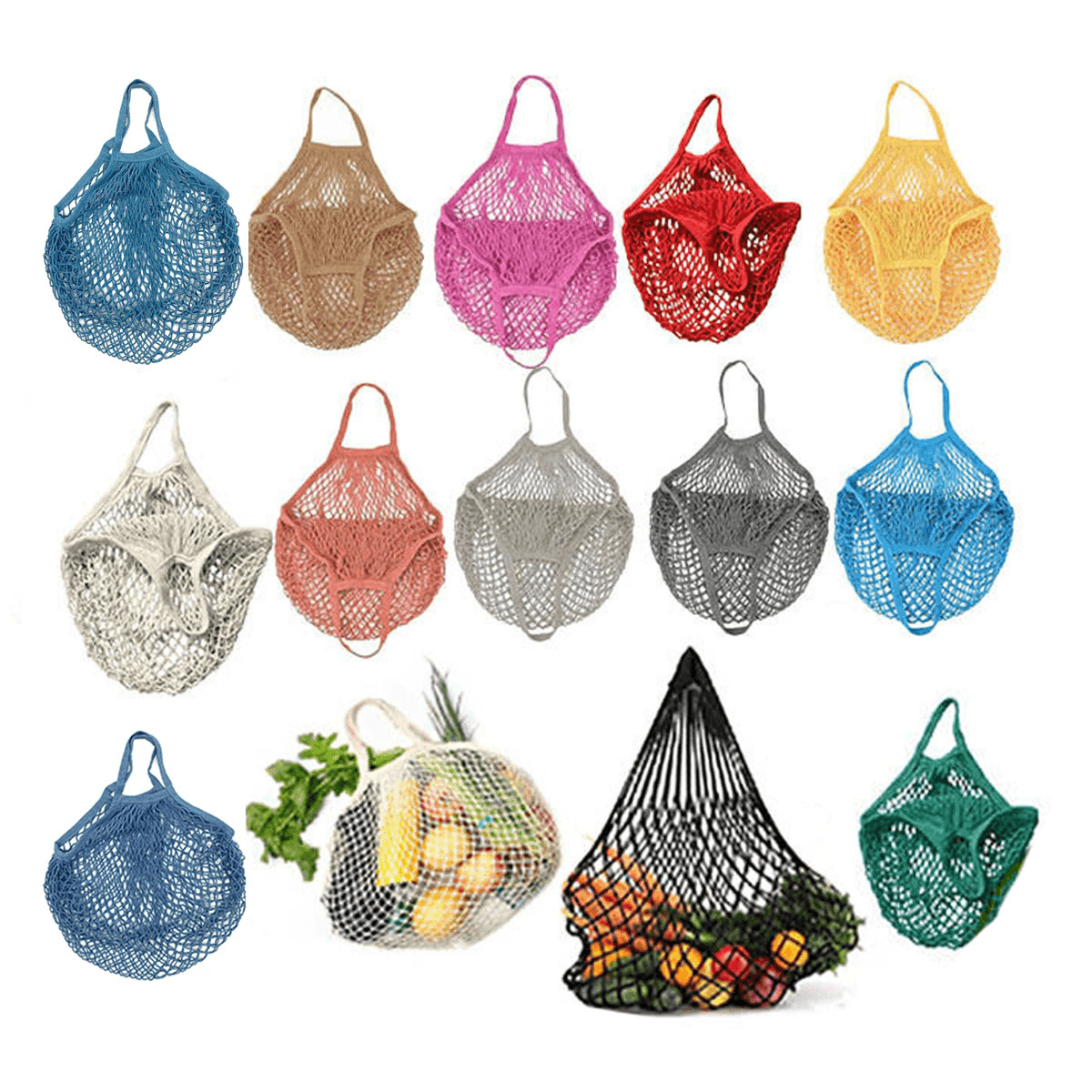 Reusable Mesh Net Shopping Bag String Tote Grocery Fruit Vegetable Storage - Brown