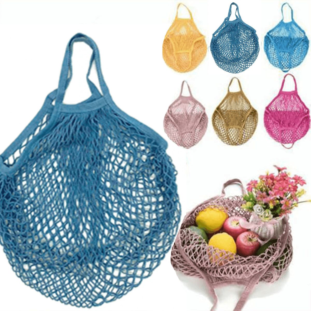 Reusable Mesh Net Shopping Bag String Tote Grocery Fruit Vegetable Storage - Brown