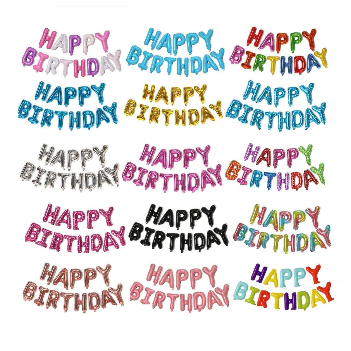 40Cm 3D Happy Birthday Letters Balloons Inflating Foil Banner Bunting Celebrate - Gold