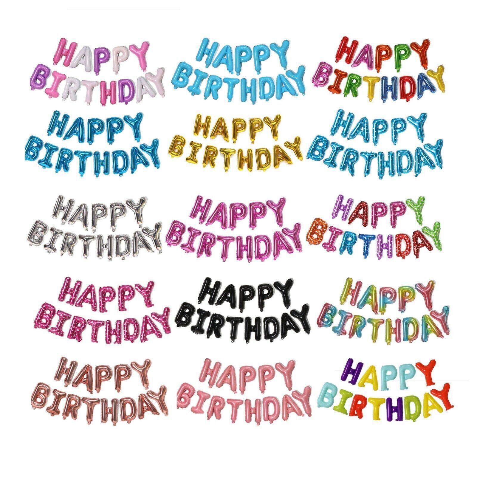 40Cm 3D Happy Birthday Letters Balloons Inflating Foil Banner Bunting Celebrate - Gold